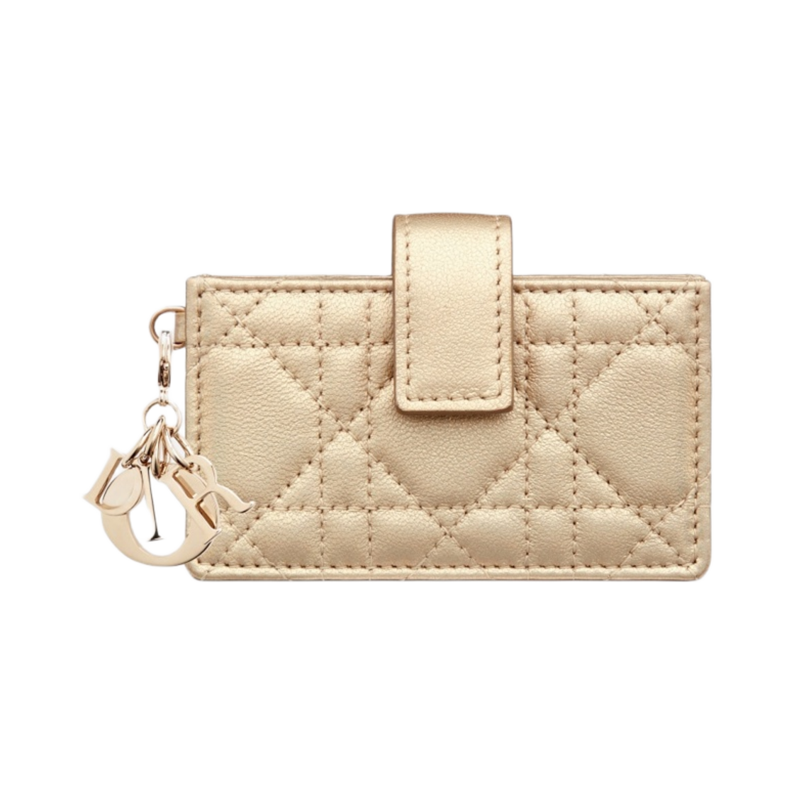 디올 오르 레이디 5 거셋 카드 홀더 이리디센트 메탈릭 골드 톤 까나쥬 램스킨(Dior Or Lady 5 Gusset Card Holder Iridescent Metallic Gold Tone Cannage Lambskin) - 1