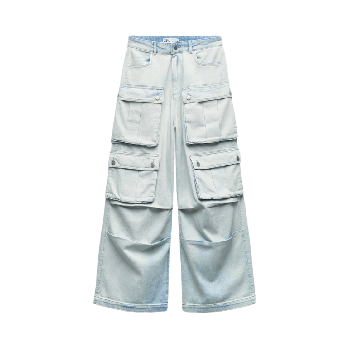 (W) 자라 ZW 미드라이즈 배기 카고 진 라이트 블루((W) Zara ZW Mid-Rise Baggy Cargo Jeans Light Blue) - 1