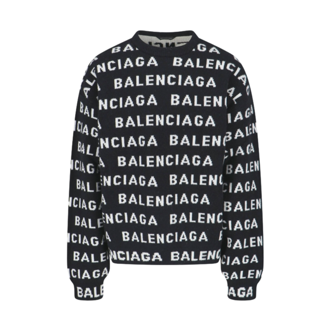 761596T16731070 Balenciaga Allover Logo Jacquard Wool Knit Black