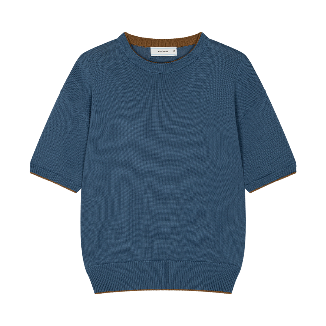 Waviness25214 Waviness Drift Round-Neck Half Knit Turquoise Brown