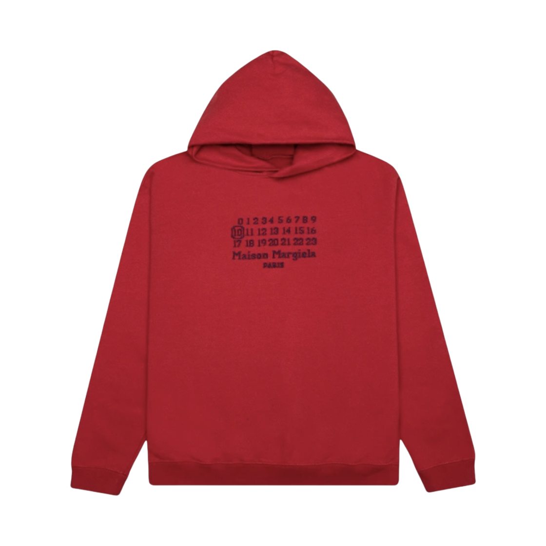 메종 마르지엘라 넘버링 로고 자수 후드 레드(Maison Margiela Embroidered Numbers Logo Hoodie Red) - 1
