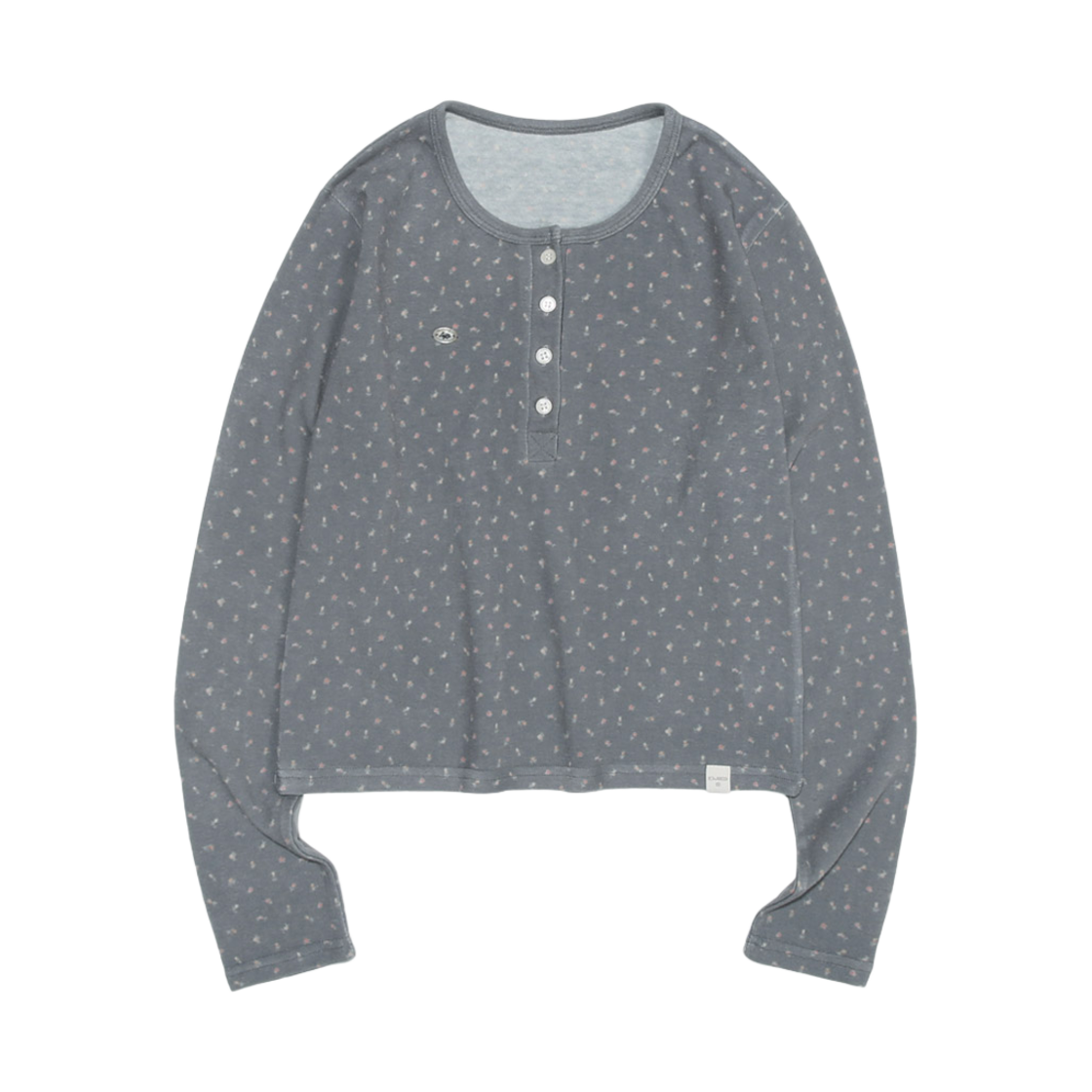 키지코 플라워 패턴 헨리넥티 그레이(KIJIKO Flower Pattern Henley Neck Gray)