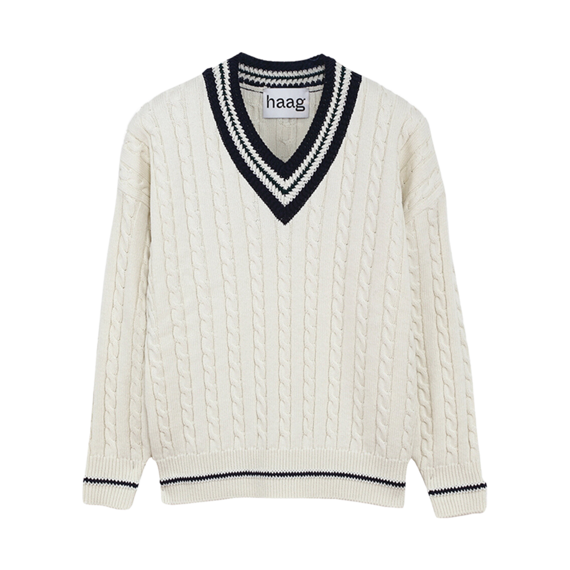 (W) 헤이그 어 케이블 브이넥 스웨터 에크루