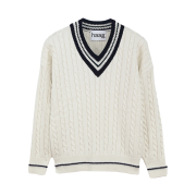 (W) Haag A Cable V Sweater Ecru
