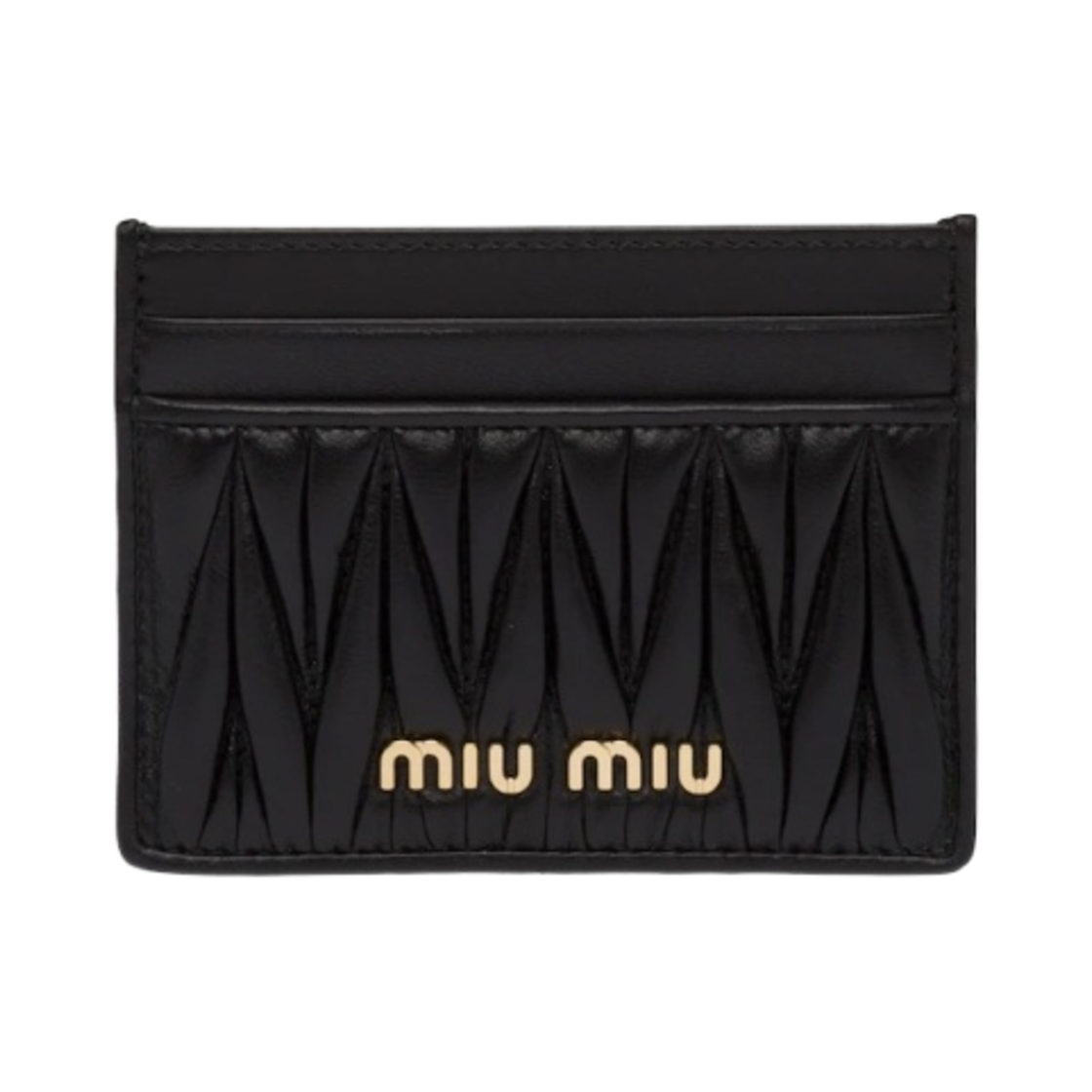 5MC076-N88-F0002 Miu Miu Matelasse Nappa Leather Card Holder Black