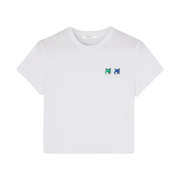 (W) Maison Kitsune Seasonal Double Fox Head Patch Cropped T-Shirt White