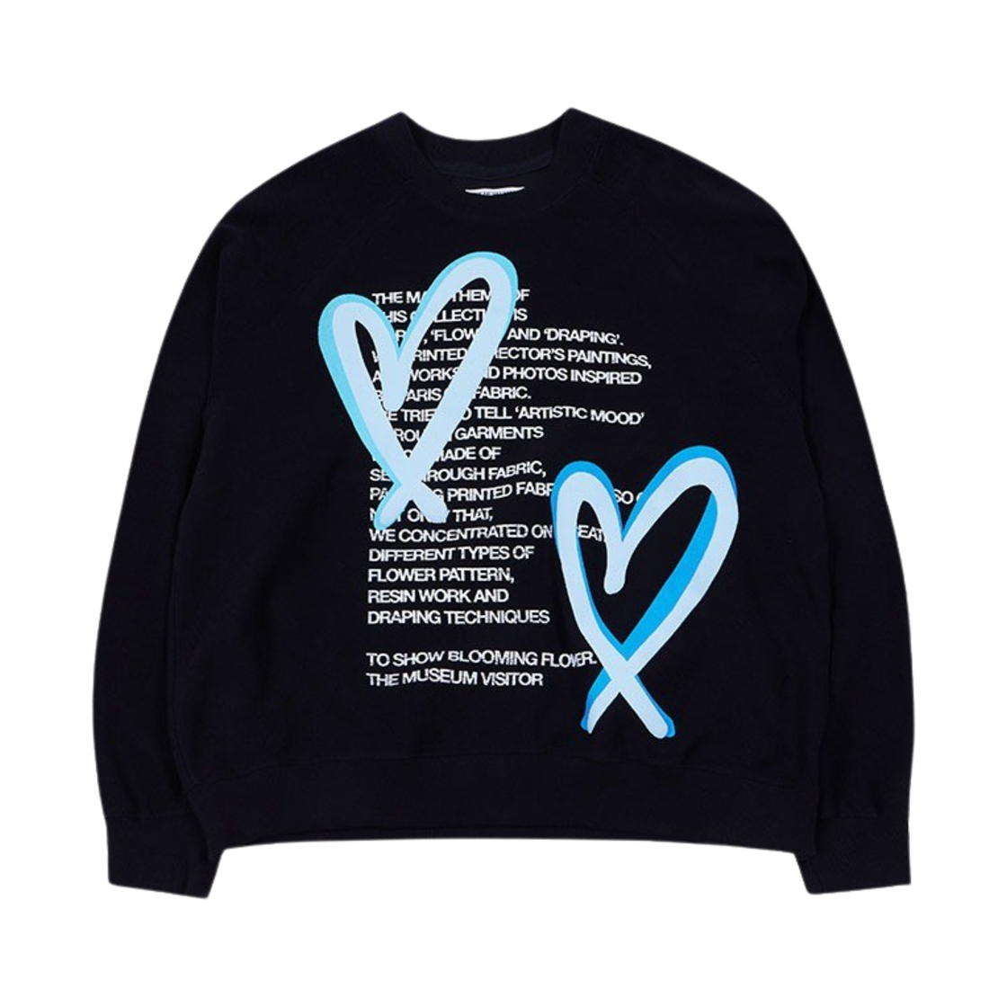 더뮤지엄비지터 하트 프린티드 인사이드-아웃 스웻셔츠 블랙