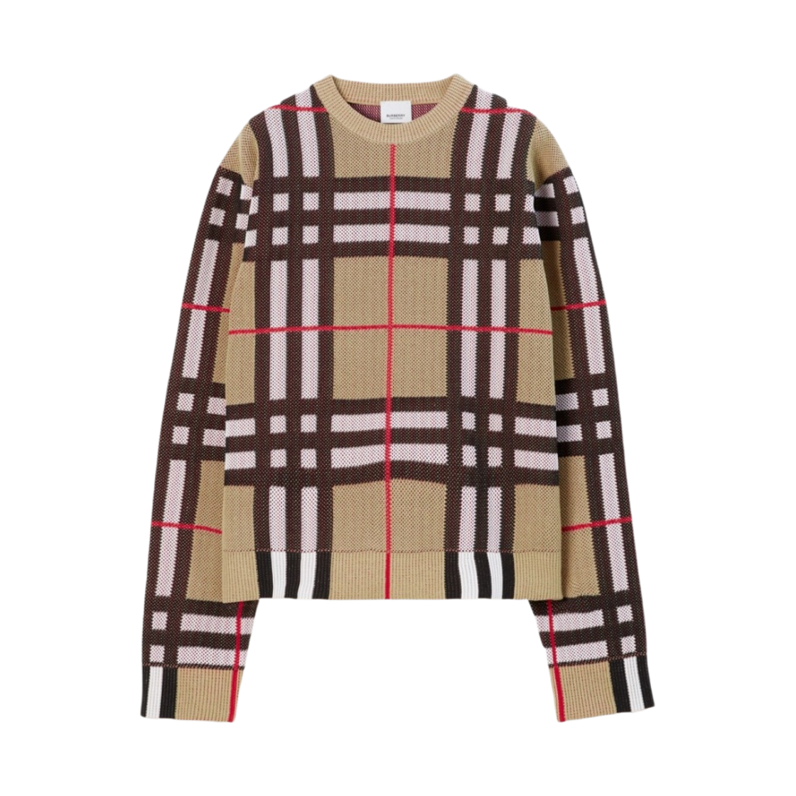 8070285 Burberry Check Technical Cotton Sweater Archive Beige