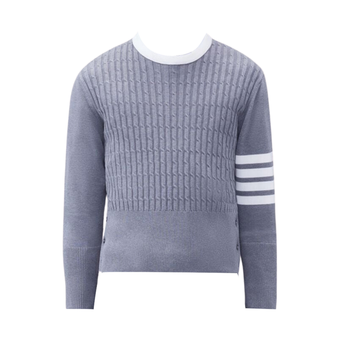MKA497A-Y3014-055 Thom Browne Classic Cotton 4-Bar Cable Pullover Light Grey