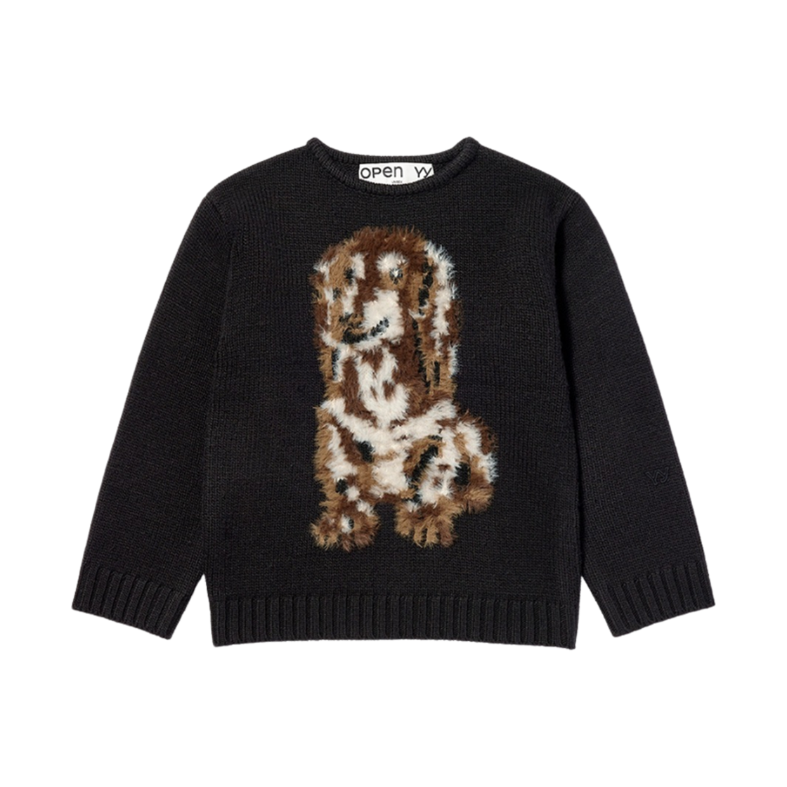 - Open Yy Shaggy Jacquard Dog Sweater Black