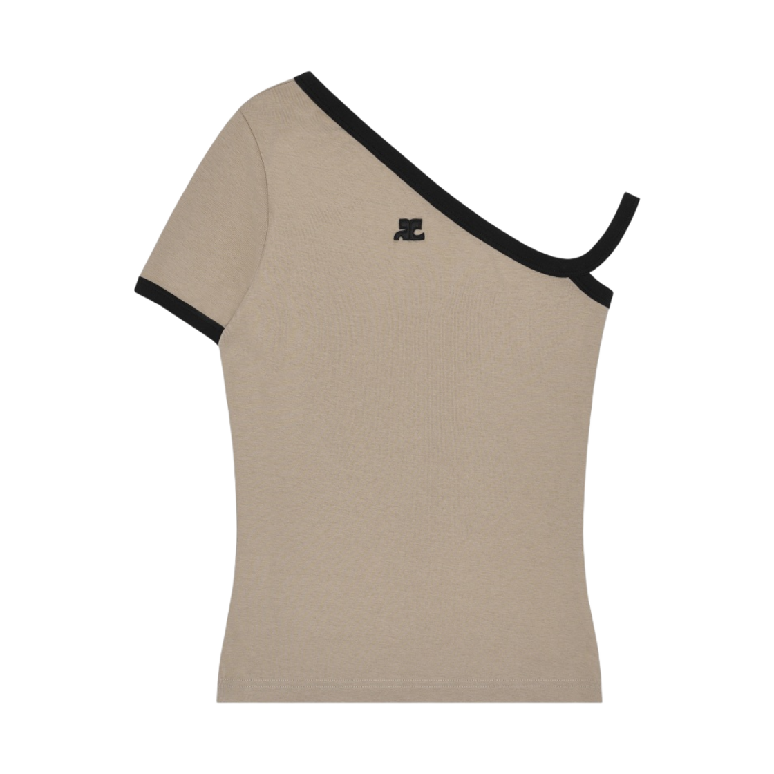 (W) 꾸레쥬 콘트라스트 애서매트릭 숏슬리브 티셔츠 샌드 블랙((W) Courreges Contrasted Asymetric Shortsleeve T-Shirt Sand Black) - 1