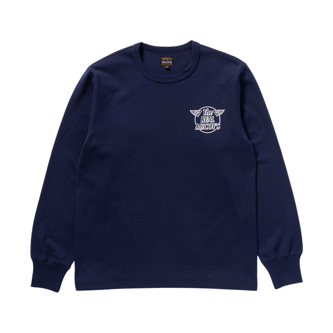 MC24027 The Real McCoy's White Logo Long Sleeve T-Shirt Navy