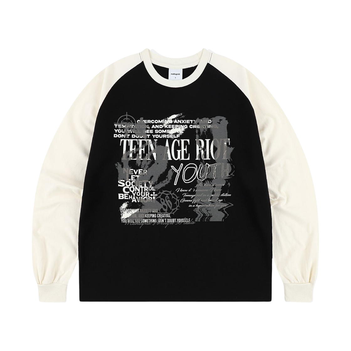 MG2ESMT566A Mahagrid Youth Raglan LS T-Shirt Black
