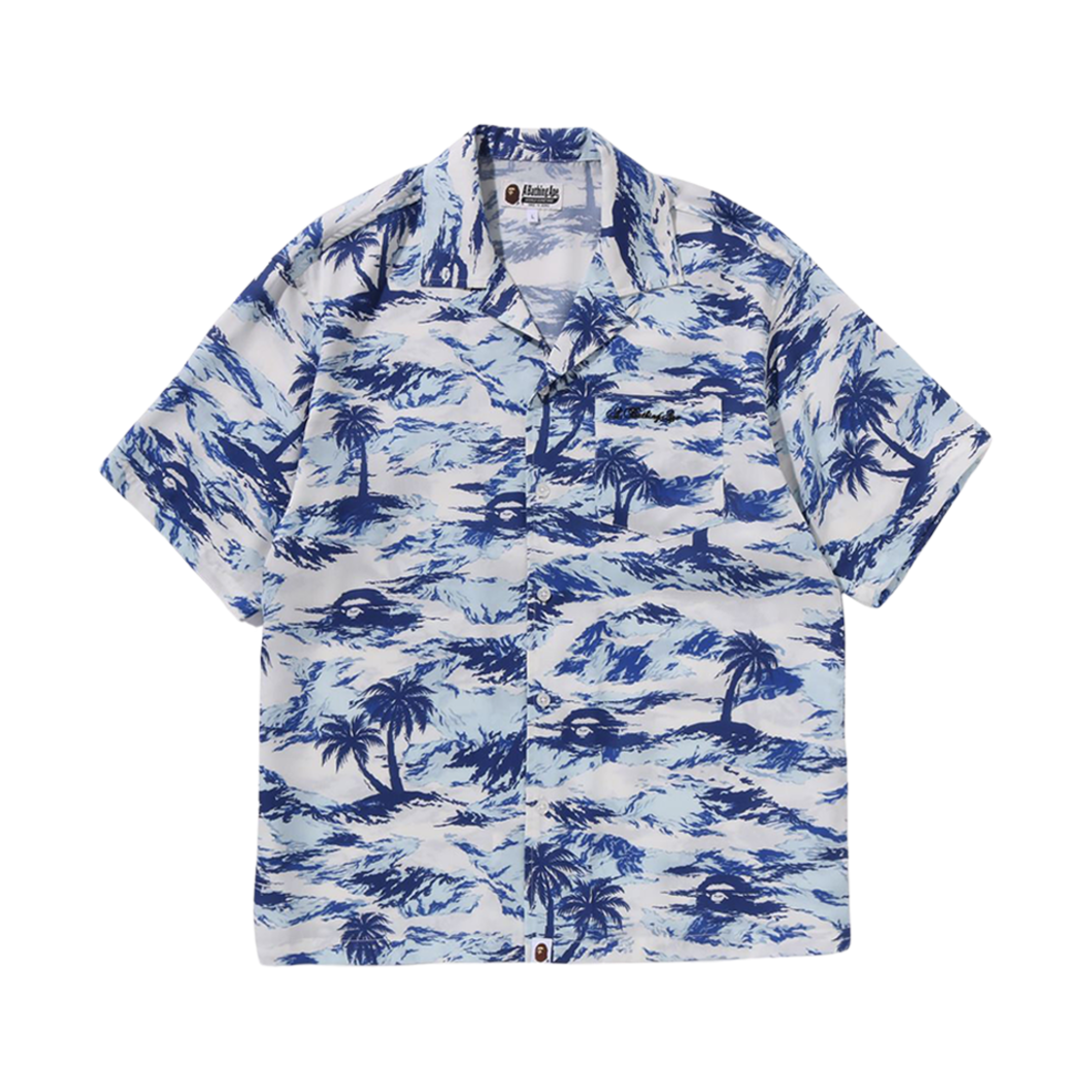 - BAPE Palm Tree Camo Open Collar Pocket S/S Shirt Blue