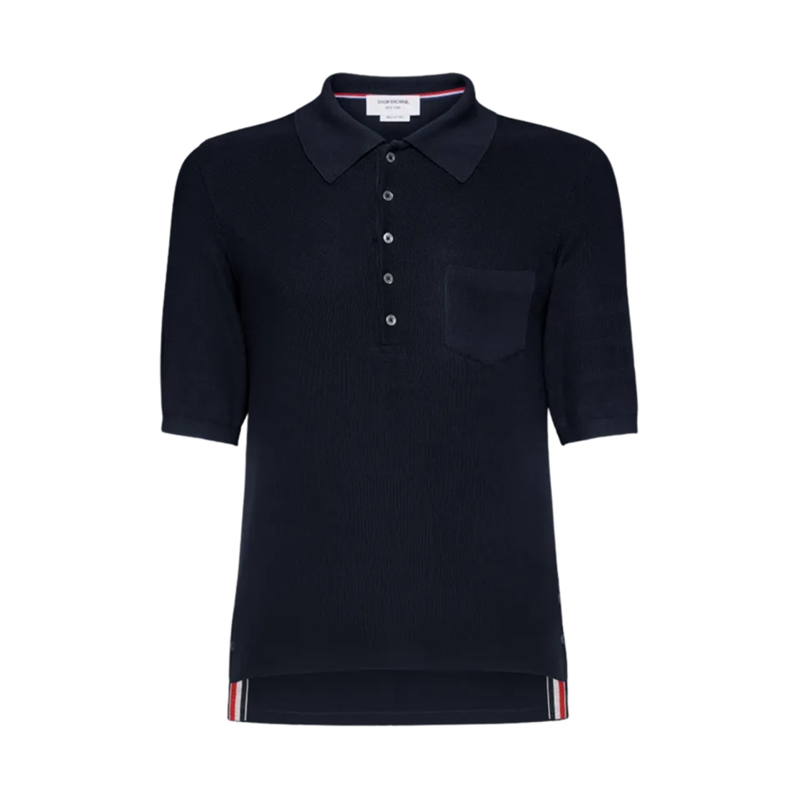 MJP216A-J0192-415 Thom Browne Silk Pique Pocket Polo Navy