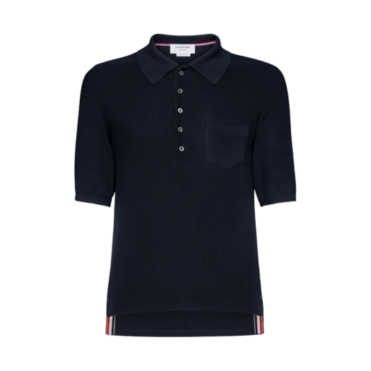Thom Browne Silk Pique Pocket Polo Navy