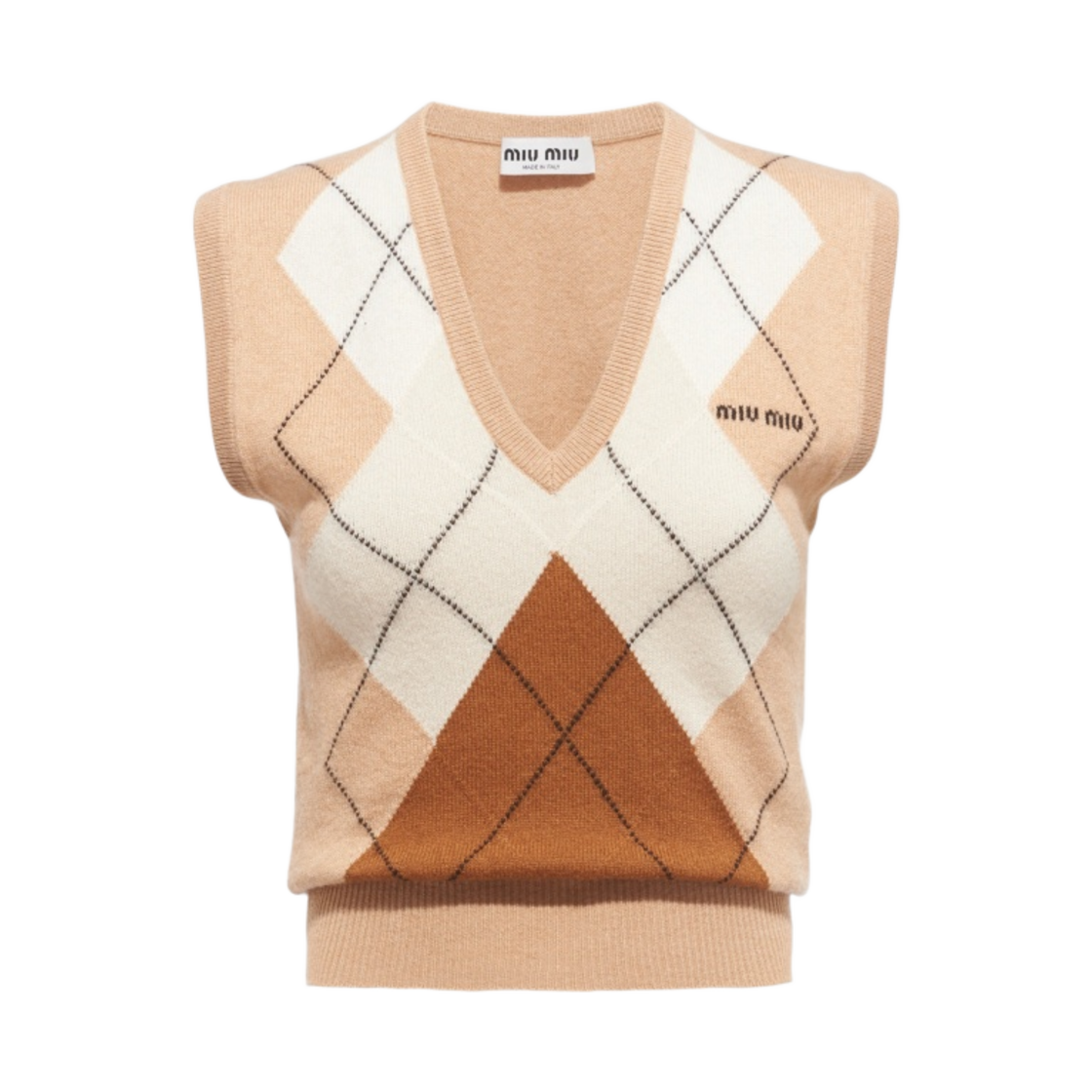 (W) 미우 미우 크롭 캐시미어 베스트 카멜 브라운