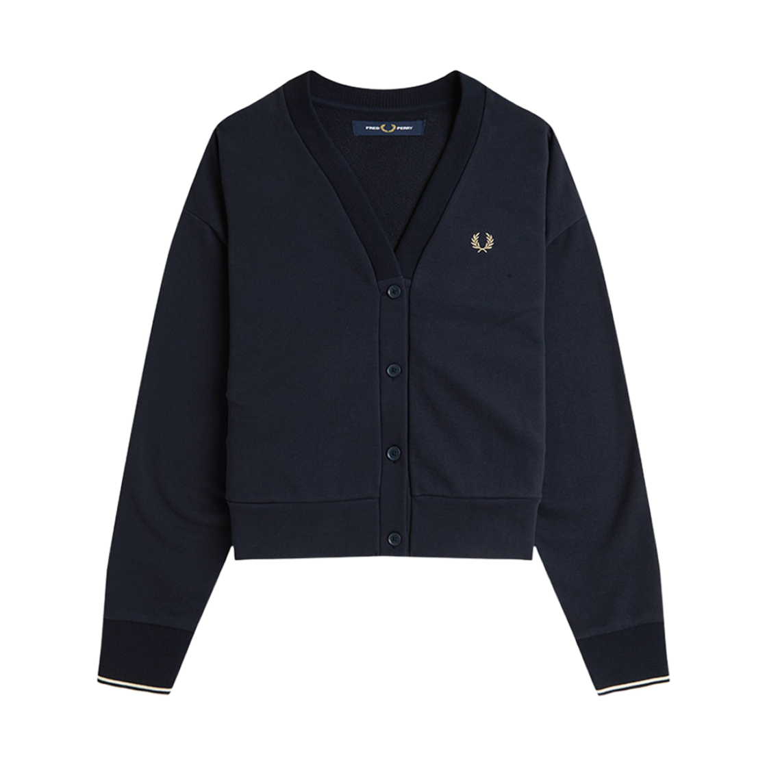 프레드페리 우먼스 팁 스웻셔츠 가디건 네이비(Fred Perry Womens Tipped Sweatshirt Cardigan Navy) - 1