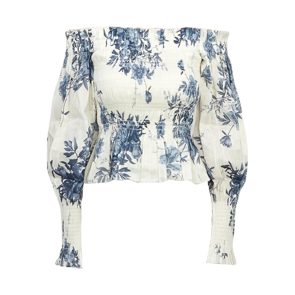 WM552Z (W) All Saints Lara Linen Silk Blend Floral Print Top Denim Blue