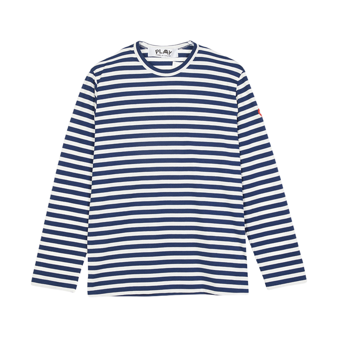 플레이 꼼데가르송 x 인베이더 더블 픽셀 하트 스트라이프 롱 슬리브 티셔츠 블루(Play Comme des Garcons x Invader Double Pixel Heart Striped Long Sleeve T-Shirt Blue)