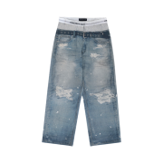 Project G/R Trompe-L’Oeil Denim Printed Pants Blue