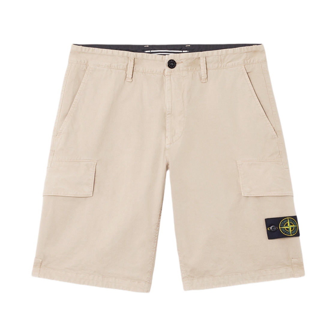스톤 아일랜드 L100L12 스트레치 오가닉 브로큰 트윌 코튼 올드 이펙트 슬림 핏 카고 버뮤다 쇼츠 집 포켓 데저트 - 25SS