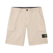 Stone Island L100L12 Stretch Organic Broken Twill Cotton Old Effect Slim Fit Cargo Bermuda Shorts with Zip Pockets Desert - 25SS