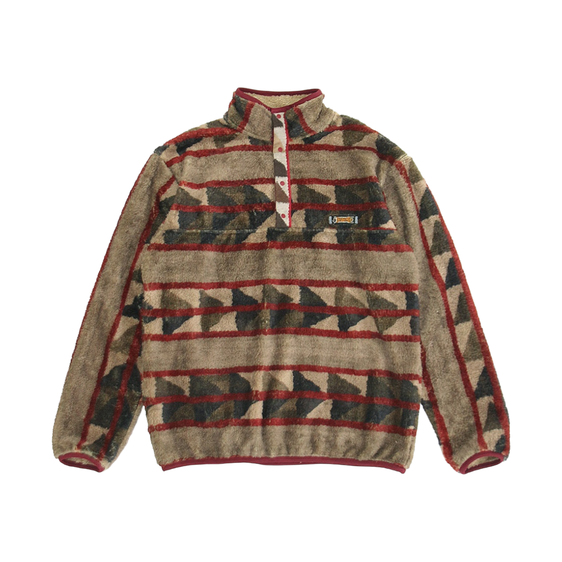 캐피탈 푸에블로 스트라이프 플리스 스냅 티셔츠 레드 브라운(Kapital Pueblo Stripe Fleece Snap T-Shirt Red Brown) - 1