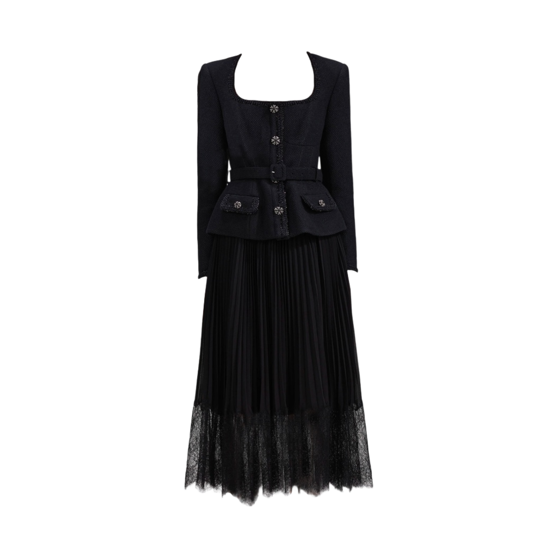 RS23-008M-B (W) Self Portrait Tailored Bodice Midi Dress Black