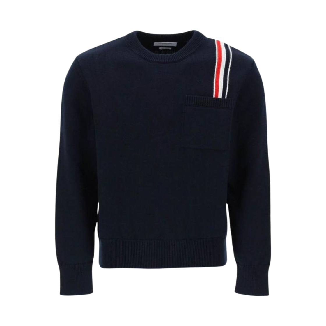 MKA502A-Y3017-415 Thom Browne Intarsia RWB Stripe Crew Neck Jumper Navy