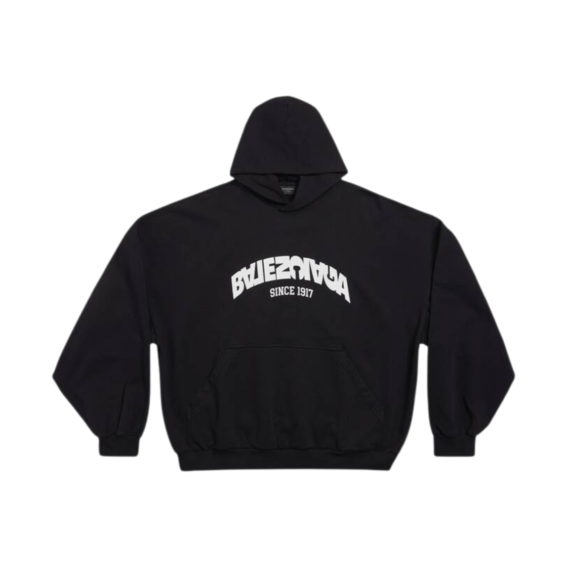 761458TPVG11070 Balenciaga Back Flip Round Hoodie Oversized Black White