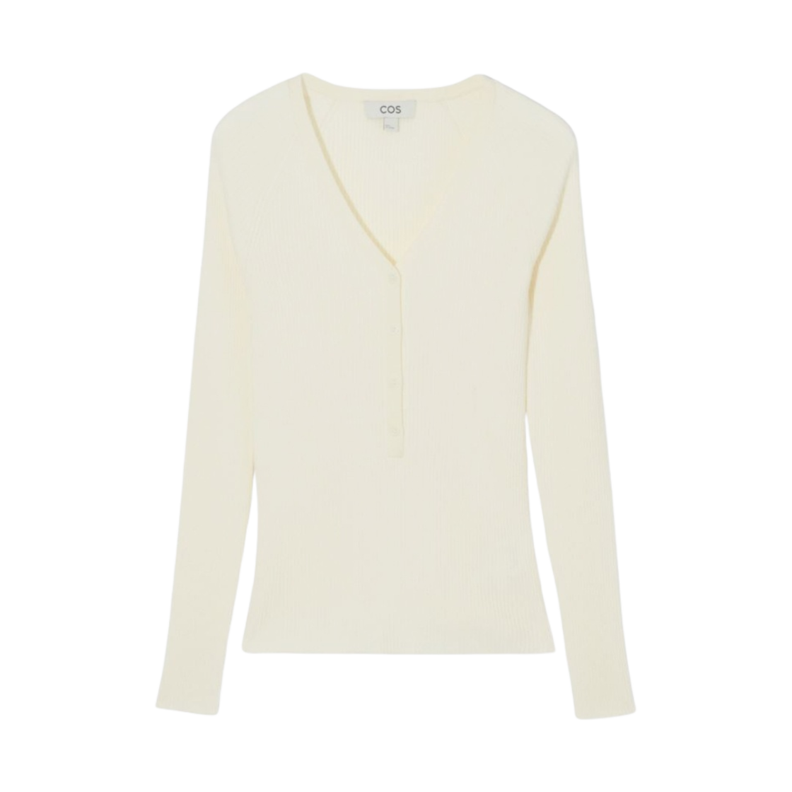 1196936003 (W) COS Ribbed Wool V-Neck Henley Top Cream