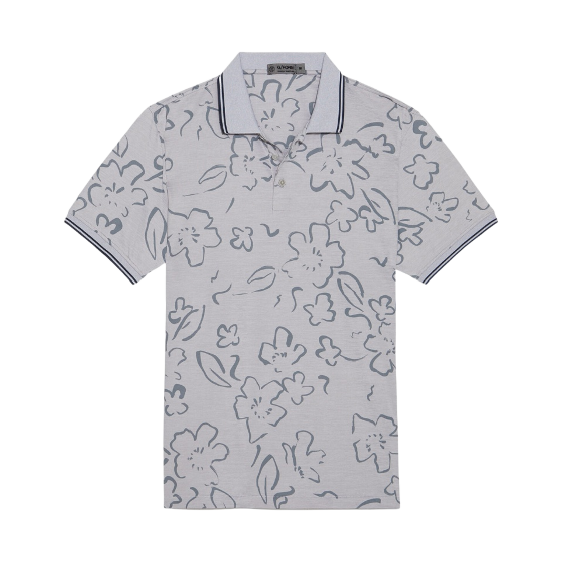 지포어 플로럴 워터컬러 테크 저지 슬림핏 폴로 라이트 헤더 그레이(G/Fore Floral Watercolour Tech Jersey Slim Fit Polo Light Heather Grey) - 1