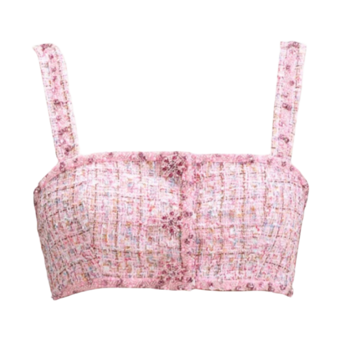 (W) 셀프 포트레이트 부클 크롭탑 핑크((W) Self Portrait Boucle Crop Top Pink) - 1