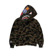 BAPE 1st Camo Crochet Shark Full Zip Hoodie Green