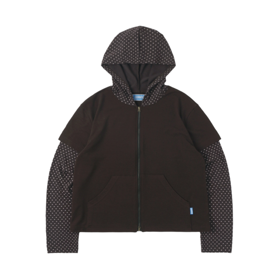 SNCT25STO003BW SUNNECT Polka Dot Layered Zip Hoodie Brown