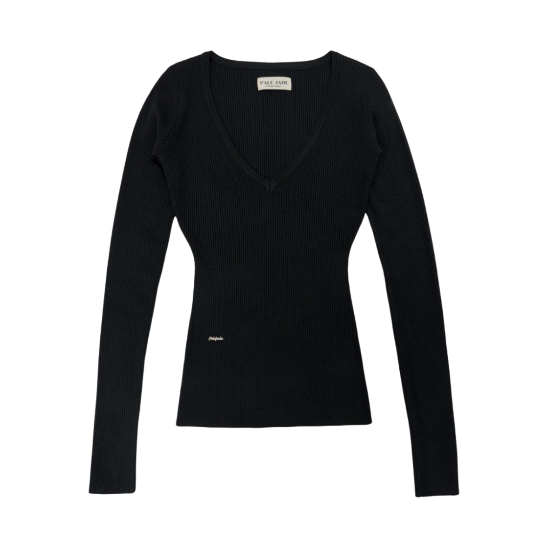- (W) Pale Jade Deep V-Neck Knit Black