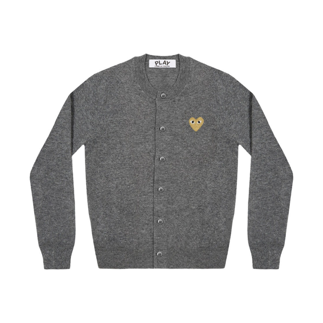 (W) 플레이 꼼데가르송 골드 하트 니트 가디건 미드 그레이((W) Play Comme des Garcons Gold Heart Knit Cardigan Mid Grey)
