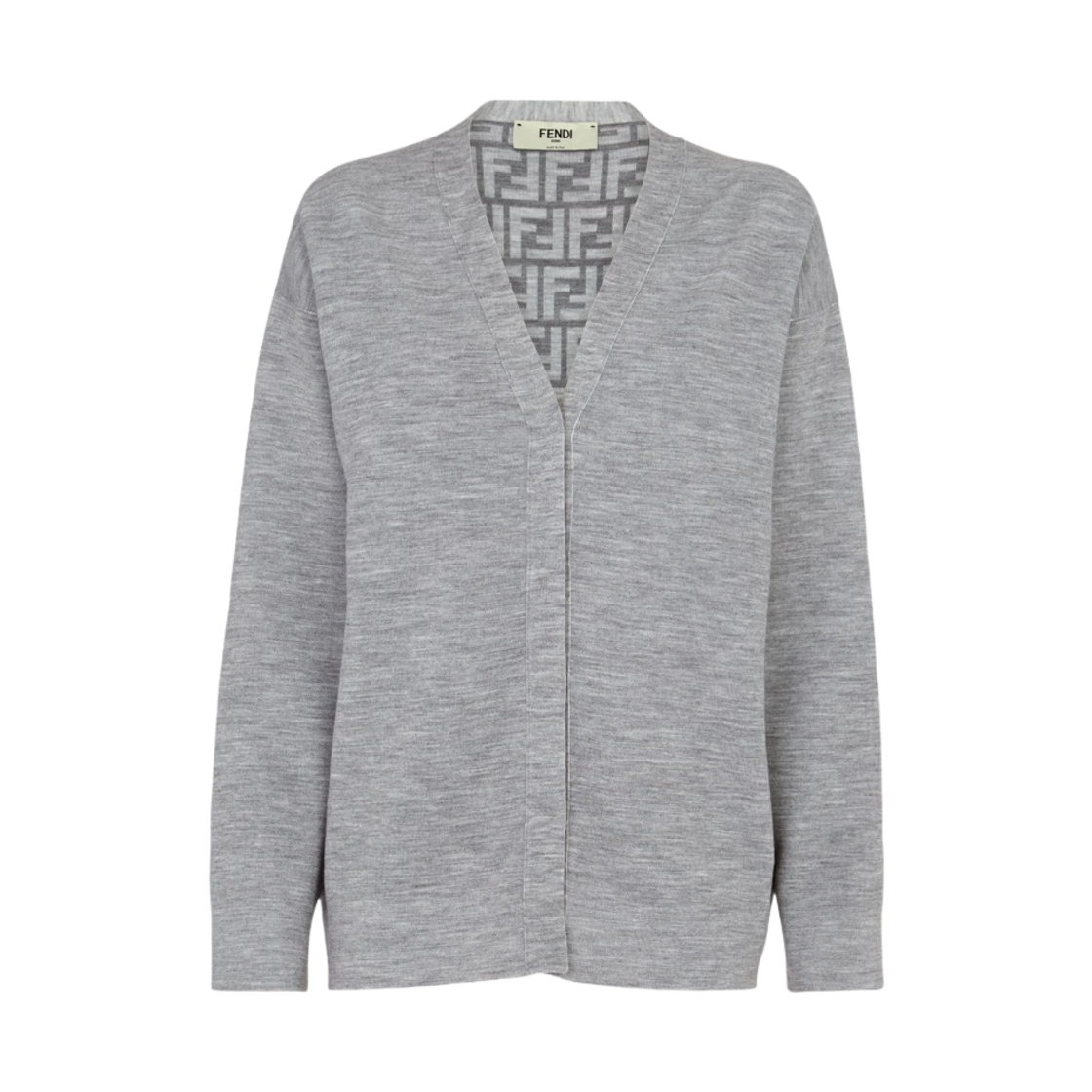 (W) 펜디 울 리버시블 오버사이즈 브이넥 가디건 그레이((W) Fendi Wool Reversible Oversize V-Neck Cardigan Grey) - 1