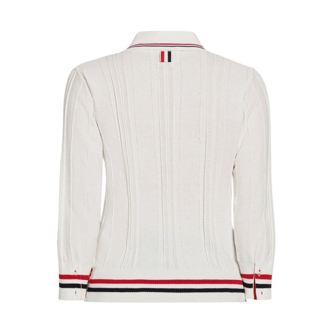 (W) 톰브라운 하이 트위스트 코튼 크리켓 스트라이프 폴로 가디건 화이트((W) Thom Browne High Twist Cotton Cricket Stripe Polo Cardigan White) - 2