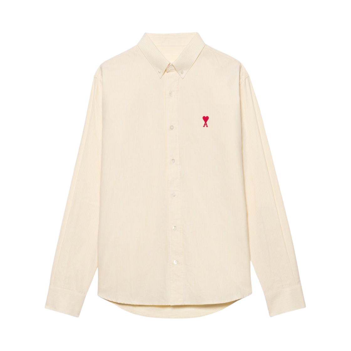 아미 스몰 하트 로고 스트라이프 버튼 다운 셔츠 페일 옐로우(AMI de Coeur Striped Button Down Shirt Pale Yellow)