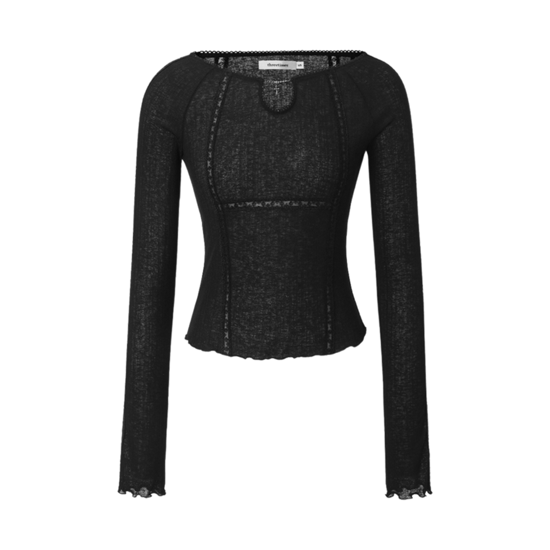 (W) 쓰리타임즈 펜던트 레이스 탑 블랙((W) Threetimes Pendant Lace Top Black) - 1