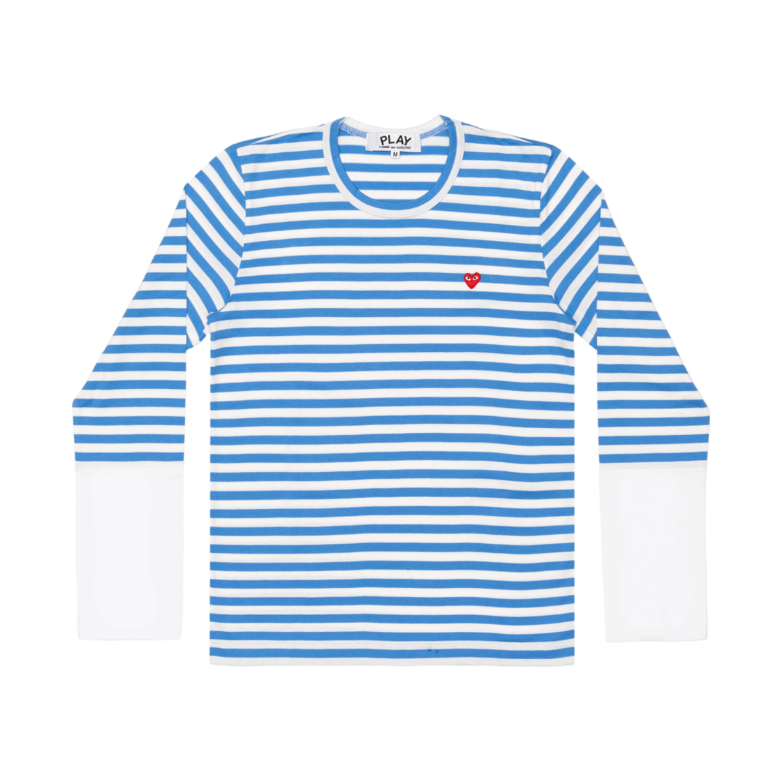 플레이 꼼데가르송 레드 하트 보더 롱슬리브 블루 화이트(Play Comme des Garcons Red Heart Border Long Sleeve Blue White)