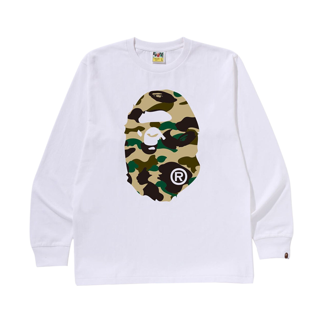 베이프 퍼스트 카모 빅 에이프 헤드 롱슬리브 티셔츠 화이트 옐로우(BAPE 1st Camo Big Ape Head L/S T-Shirt White Yellow)