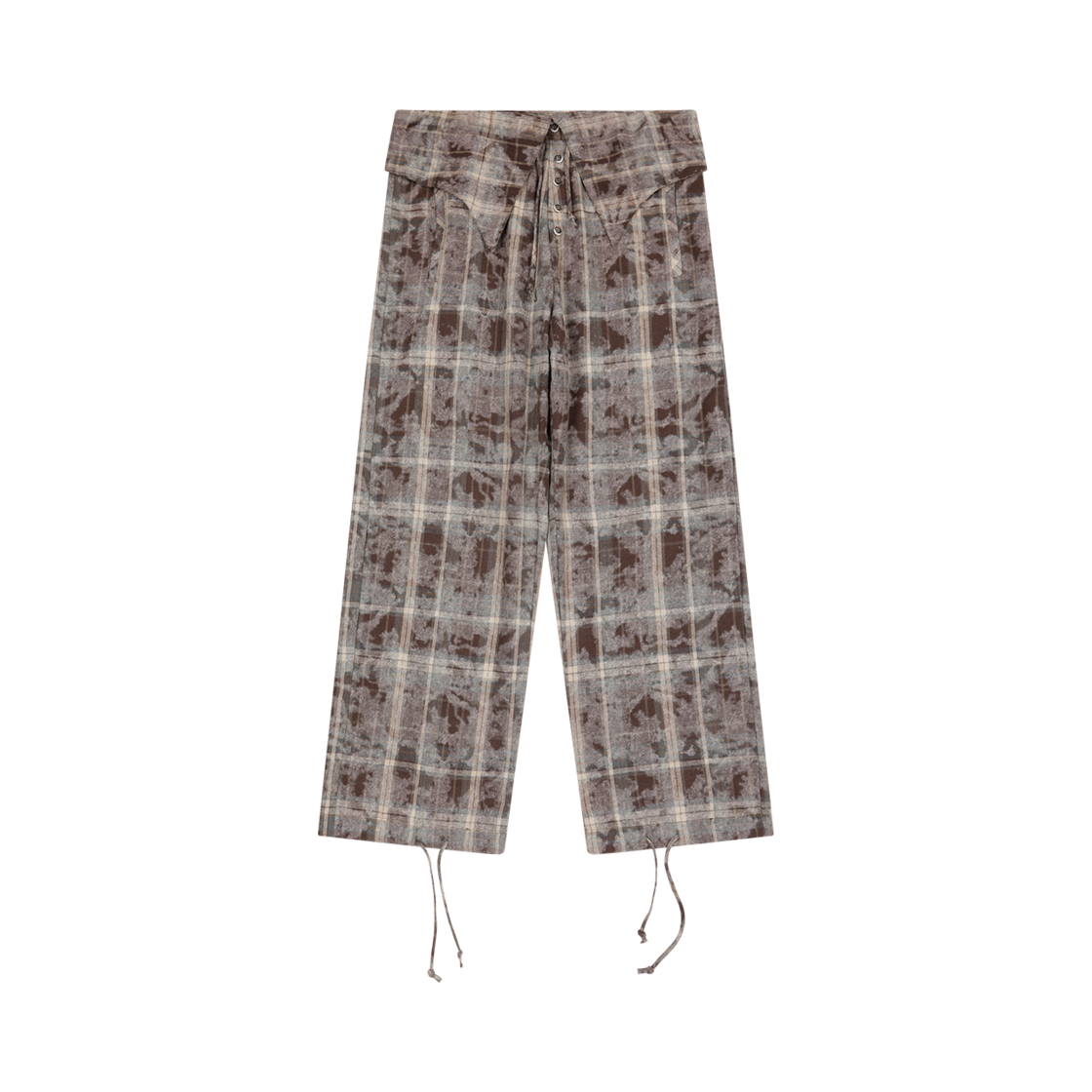 S03PT01BR Problemallways Rustic Check Shirt Pants Brown