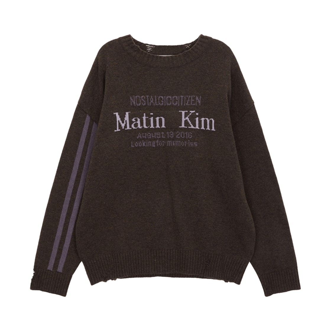 (W) 마뗑킴 마뗑 슬리브 라인 니트 풀오버 브라운((W) Matin Kim Matin Sleeve Line Knit Pullover Brown) - 1