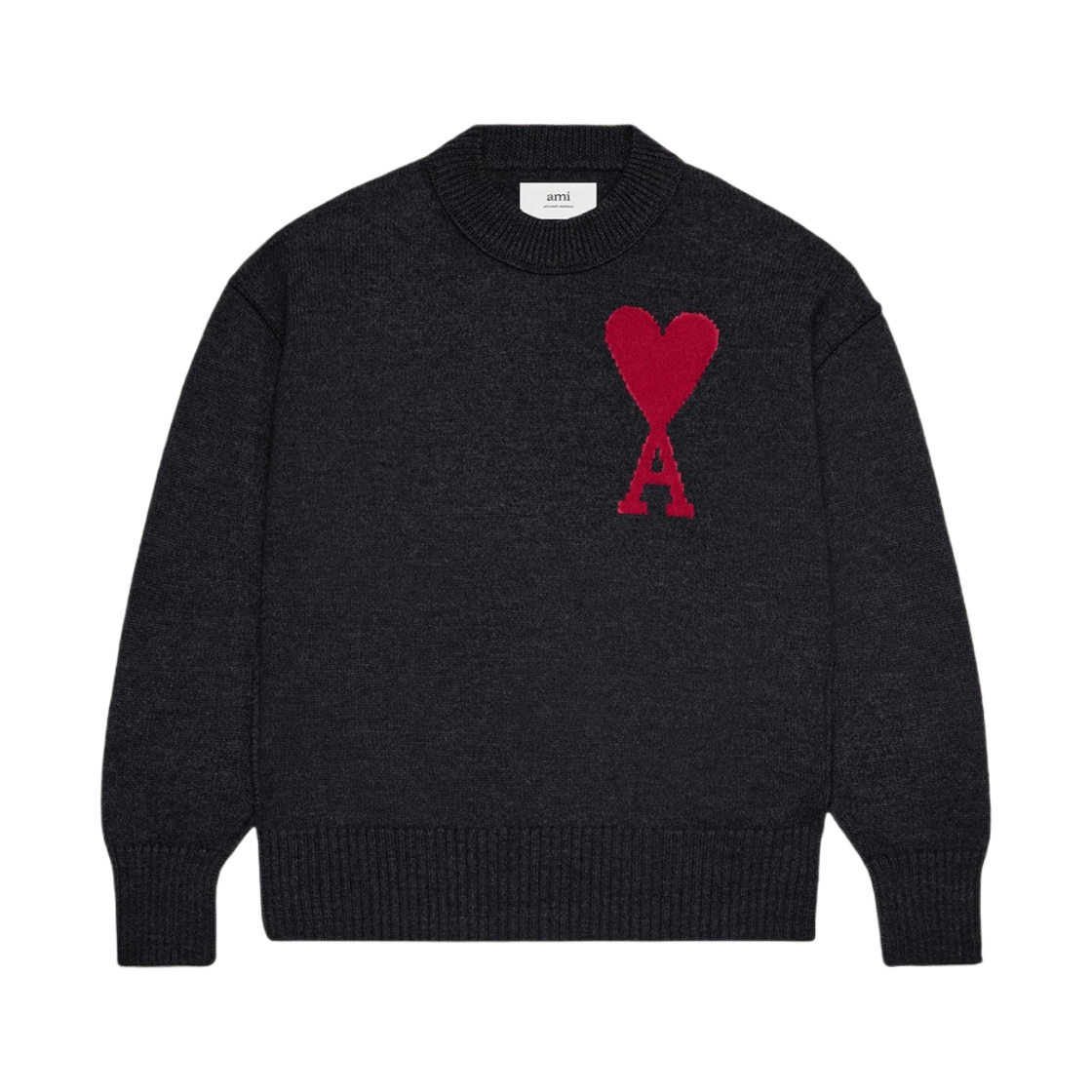 아미 빅 하트 로고 펠트 메리노 울 스웨터 블랙 레드(AMI De Coeur Felted Merino Wool Sweater Black Red)