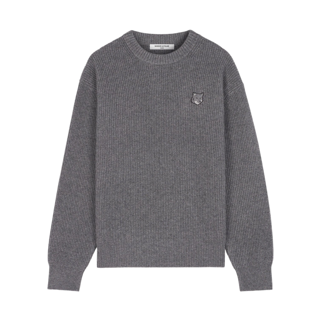 LM00818KT1093-H131 Maison Kitsune Bold Fox Head Patch Comfort Ribbed Jumper Medium Grey Melange