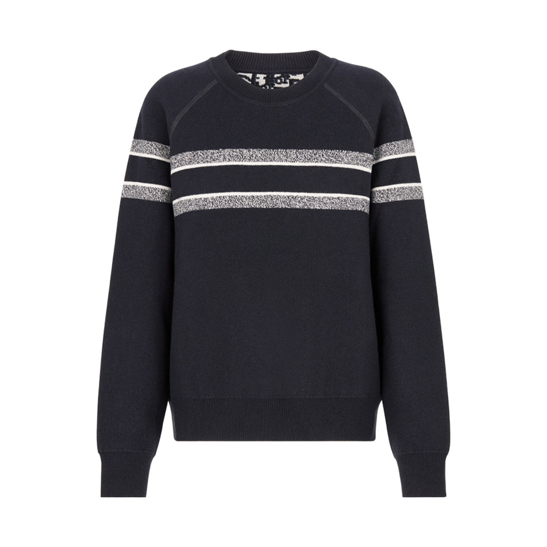 054S55AM055-X5820 (W) Dior Reversible Round-Neck Sweater Blue Double Sided Technical Cashmere Oblique Motif