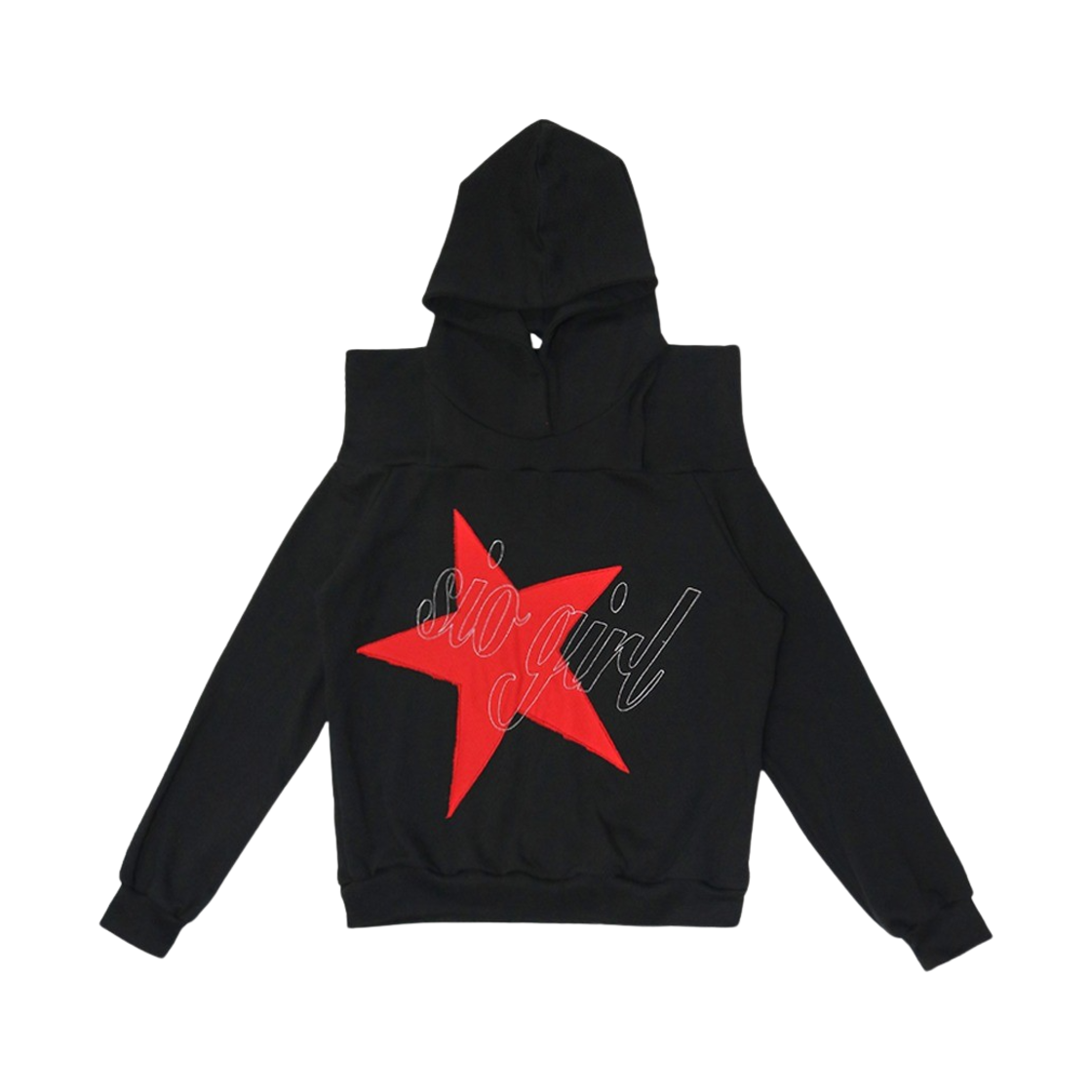 시오 오프 숄더 니들 포인트 후디 블랙(SIO Off Shoulder Niddle Point Hoodie Black)
